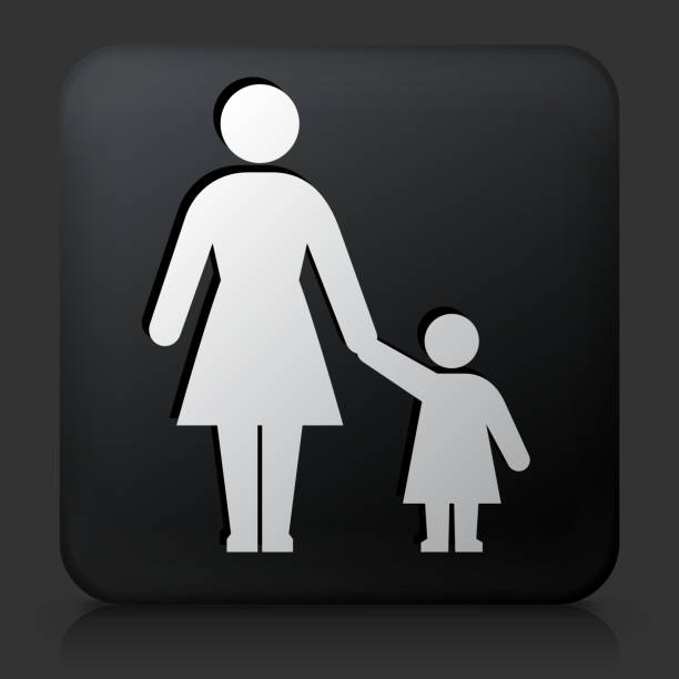 ilustraciones, imágenes clip art, dibujos animados e iconos de stock de botón negro cuadrado con madre e hija - black background love care red