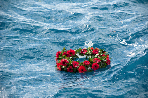 memorial wreaths  on the sea for sailors