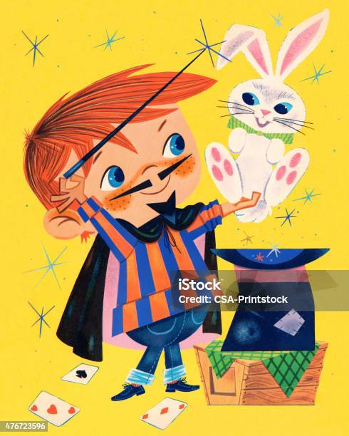 Magician And Rabbit Stock Illustration - Download Image Now - Child, Hat, Magician