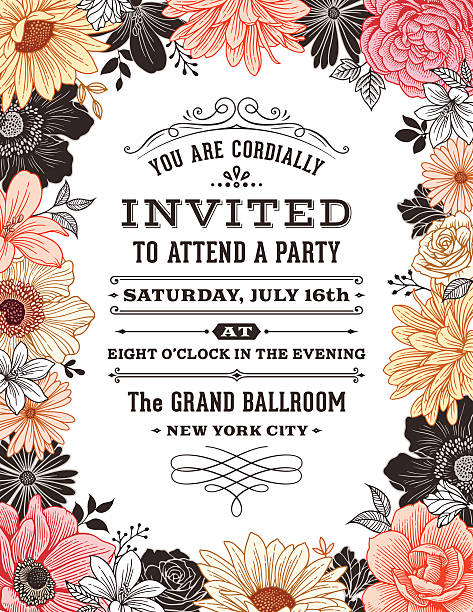 цветочные граница приглашения - wedding invitation rose flower floral pattern stock illustrations