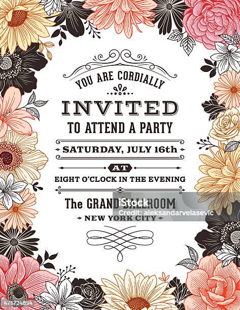 Floral Frame Invitation Stock Illustration - Download Image Now - Flower, Wedding Invitation, Border - Frame
