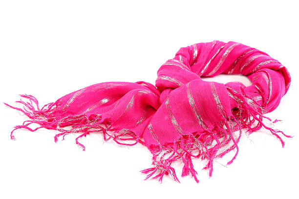 istock Pink scarf with tassels, on white background. 476725452