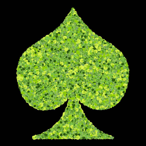 Playing card eco icon spades, made from green leaves isolated on solid background. 3D render.