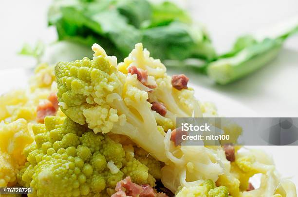 Sauteed Romanesco Broccoli With Bacon Stock Photo - Download Image Now - Broccoli, Buffet, Cauliflower