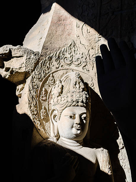 Silhouette of Yungang Buddhist Caves stock photo