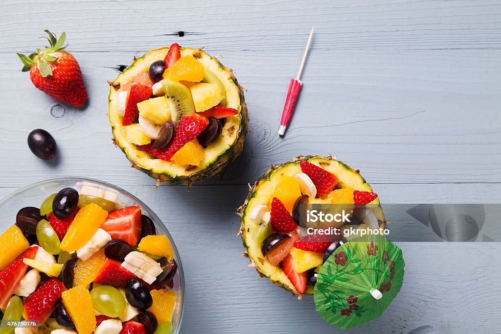 Fresh fruit salad served in bowls with fresh pineapple 2015 Stock Photo