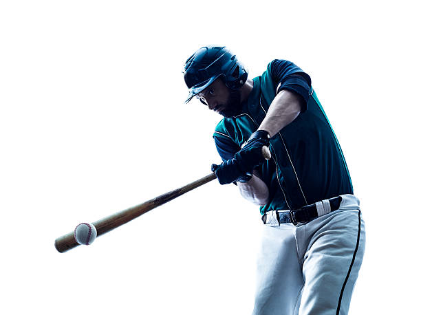 homme silhouette isolé joueur de baseball - baseball player baseball batting sport photos et images de collection