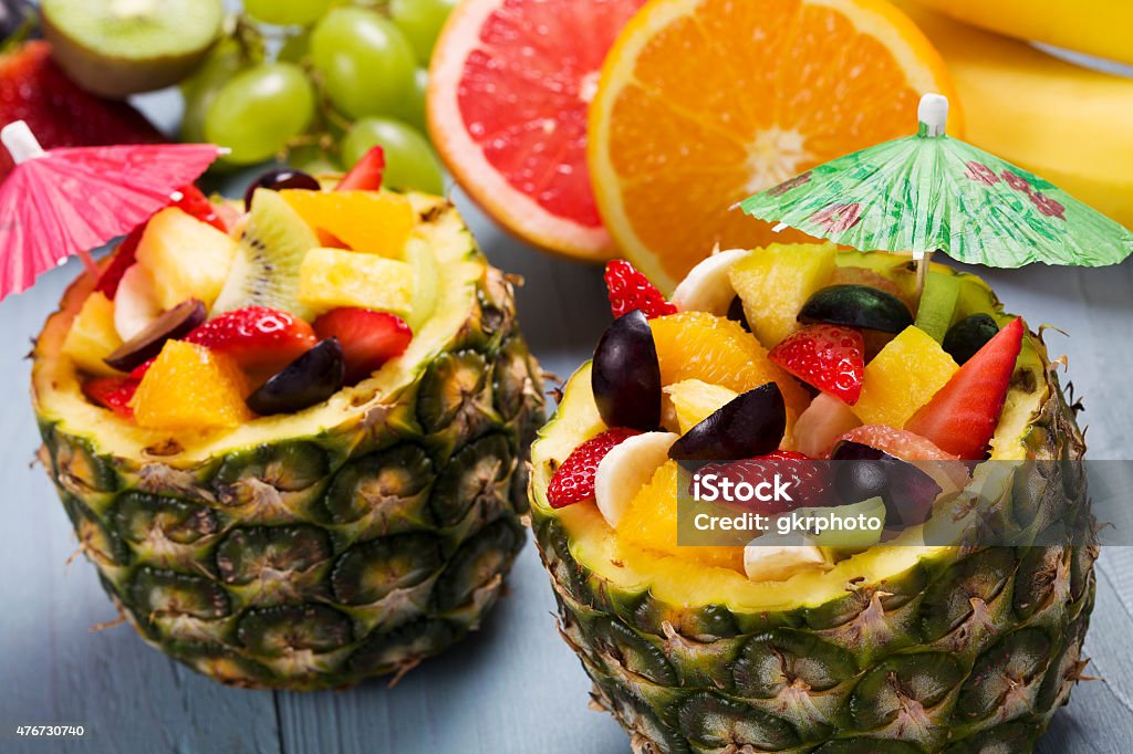 Fresh fruit salad served in bowls with fresh pineapple 2015 Stock Photo