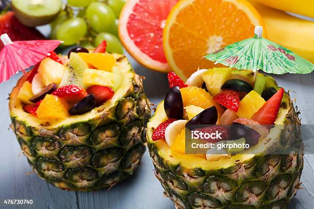 Fresh Fruit Salad Served In Bowls With Fresh Pineapple Stock Photo - Download Image Now