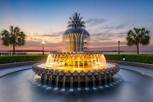 Charleston, South Carolina, USA at the Waterfront Park Pineapple Fountain.