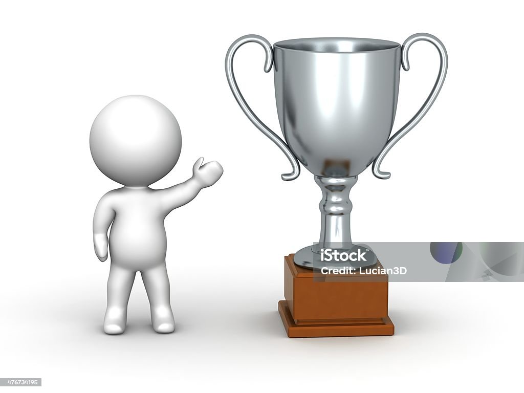 3 D hombre mostrando plata Trophy - Foto de stock de Aspiraciones libre de derechos