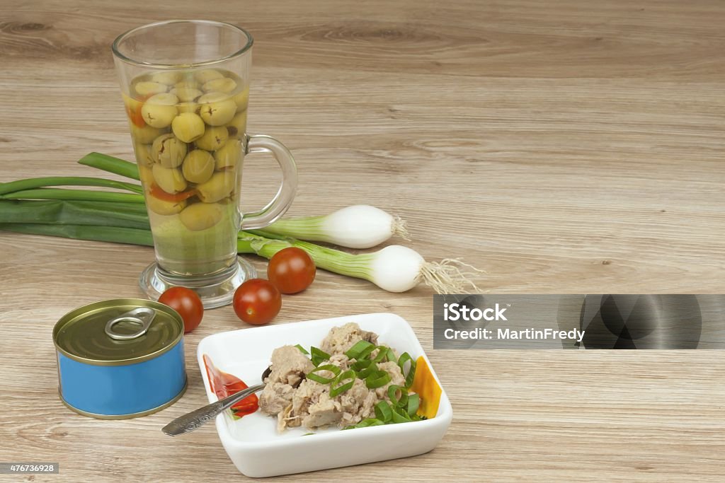 can of tuna, a healthy meal with vegetables can of tuna, a healthy meal with vegetables, fast food preparation 2015 Stock Photo
