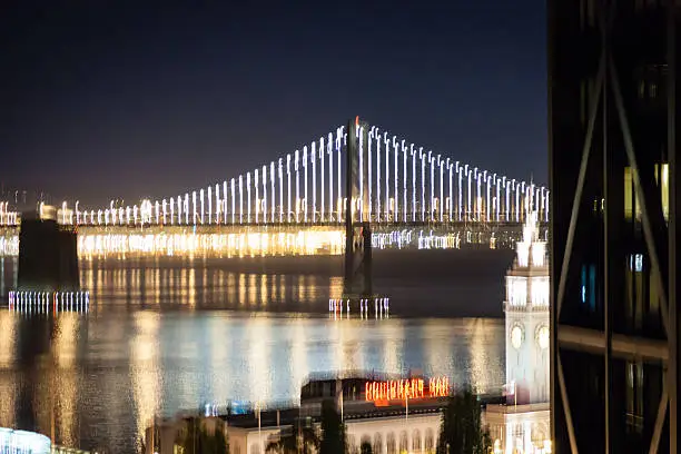 San Francisco Bay bridge at night with motion blur