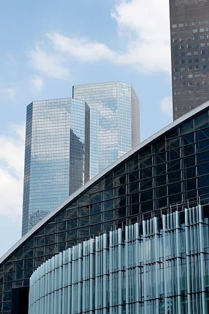 istock Skyscrapers from ground view with blue sky visible 476741688