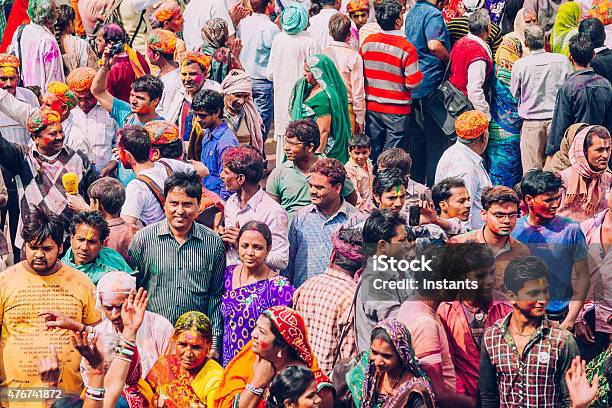 Holi Celebration In India Stock Photo - Download Image Now - Crowd of People, Indian Ethnicity, Culture of India