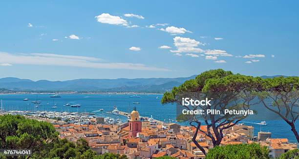 San Tropez With Top View France Stock Photo - Download Image Now - St Tropez, Harbor, Illustration