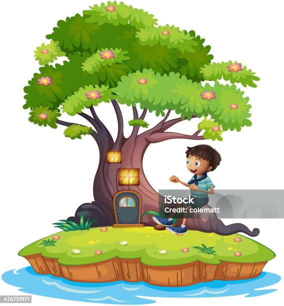 남자아이 부족을 나무 위에 앉아 느긋하게 분위기에 젖어 풍광이 자아내는 트리하우스 나무 위의 집에 대한 스톡 벡터 아트 및 기타 이미지 - 나무 위의 집, 꽃-식물, 나무