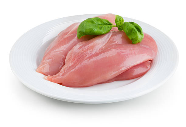 istock Raw fresh chicken fillet on white plate. With clipping path. 476756834