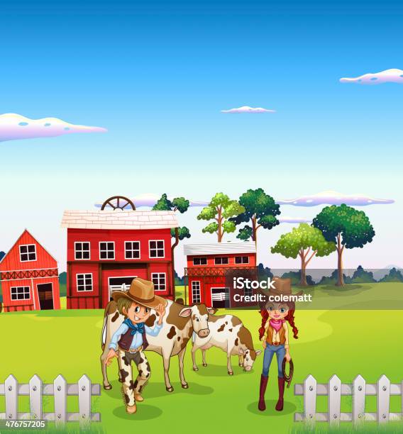 Cowboy Und Ein Cowgirl Auf Der Farm Stock Vektor Art und mehr Bilder von Cowgirl - Cowgirl, Kind, Teenager-Alter
