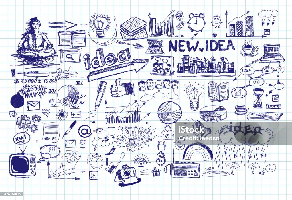Idea Sketch Background With Pen Drawn Elements Vector idea sketch background with elements drawn with pen sketchs Drawing - Activity stock vector