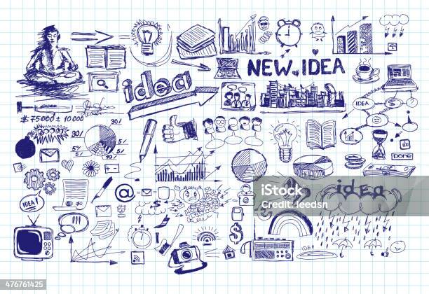 Idea Sketch Background With Pen Drawn Elements Stock Illustration - Download Image Now - Drawing - Activity, Pen, Drawing - Art Product