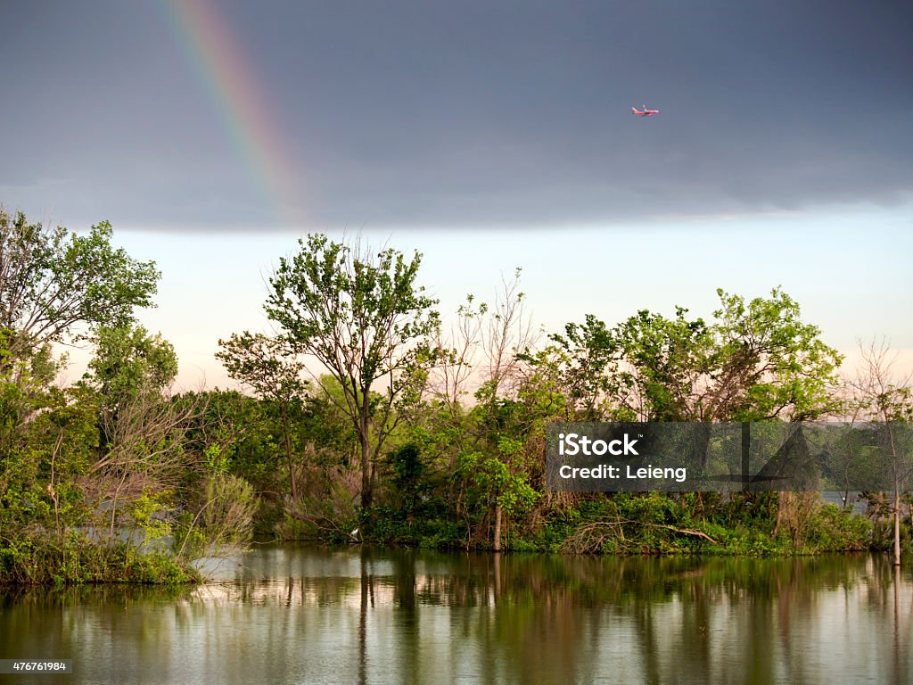 Rainbow & Airplane Rainbow after storm 2015 Stock Photo