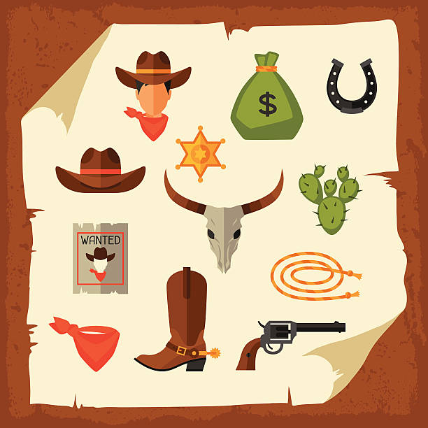 illustrations, cliparts, dessins animés et icônes de cowboys du far west objets et des éléments de conception - wild west horseshoe retro revival old fashioned