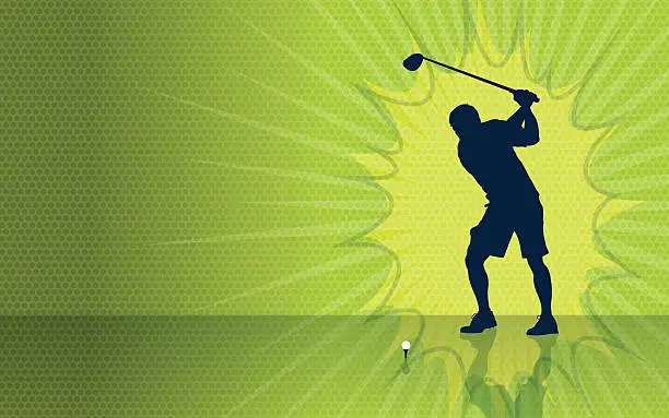 Vector illustration of Golfer Teeing Off Burst Background