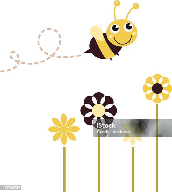 Cute Flying Bee With Flowers Isolated On White Stock Illustration - Download Image Now - Bee, Vector, Honey Bee
