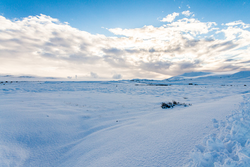 Snow covered landscape in Iceland.