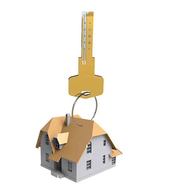 key with house keyholder isolated on white