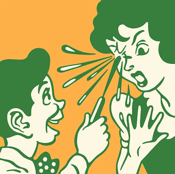 Vector illustration of Boy Squirting Woman in the Eye