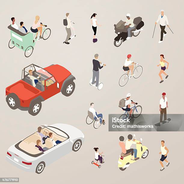 People On The Go Flat Icons Illustration Stock Illustration - Download Image Now - Motorcycle, Bicycle, Cycling