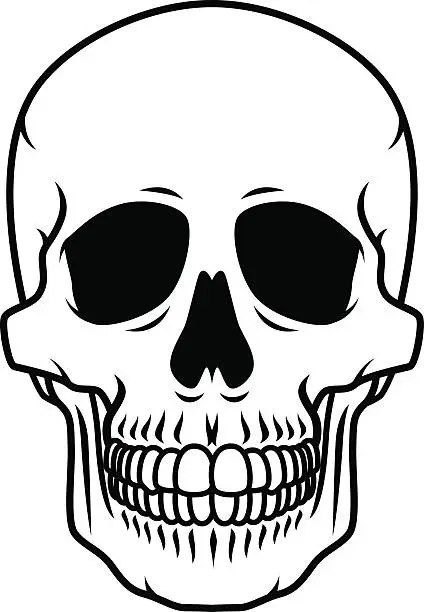 Vector illustration of Human Skull Black and White Line Art Icon