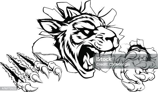 Tiger Ripping Through Wall Stock Illustration - Download Image Now - Hockey, Mascot, Scratched