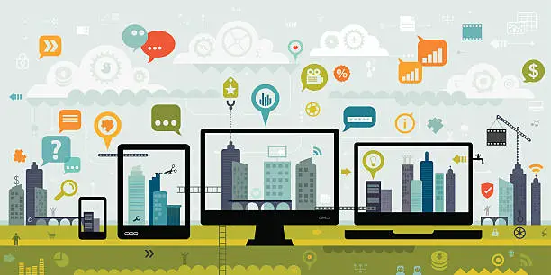 Vector illustration of Communication Between Different Devices