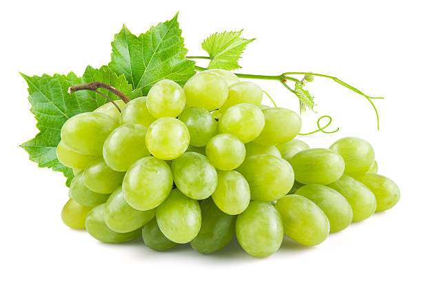istock Green grapes with leaves. Isolated on white 476776984