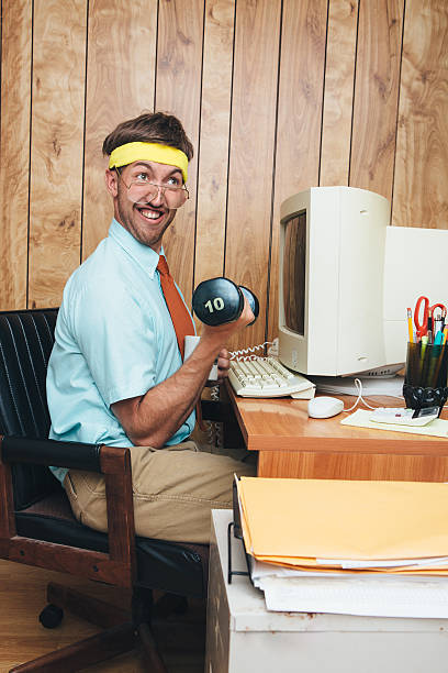 uruchamianie pracownik - nerd technology old fashioned 1980s style zdjęcia i obrazy z banku zdjęć