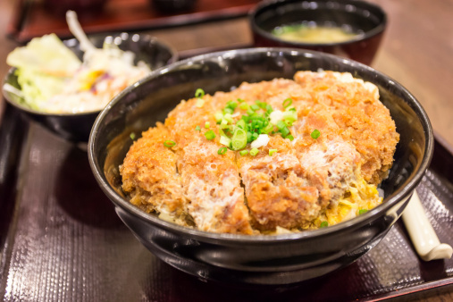 Katsudon - Japanese breaded deep fried pork cutlet (tonkatsu) topped with egg on steamed rice.