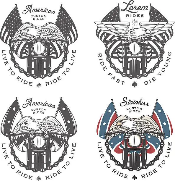 Vector illustration of Set of vintage motorcycle emblems and design elements