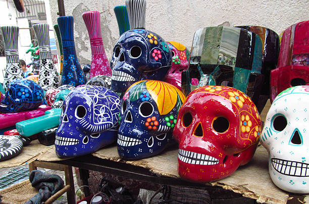 Mexican crafts colorful skulls tourism