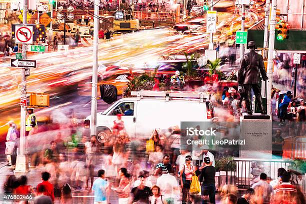 People And Traffic In Times Square Stock Photo - Download Image Now - City, People, Traffic Jam