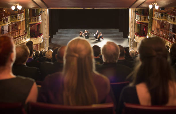 Audience watching quarter perform on stage in theater  color image performing arts event performer stage theater stock pictures, royalty-free photos & images