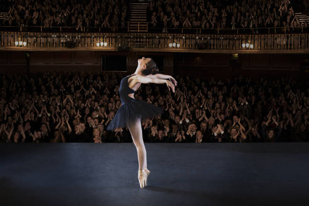 Full length portrait of three couples dancing waltz in classic palace ballroom, copy space