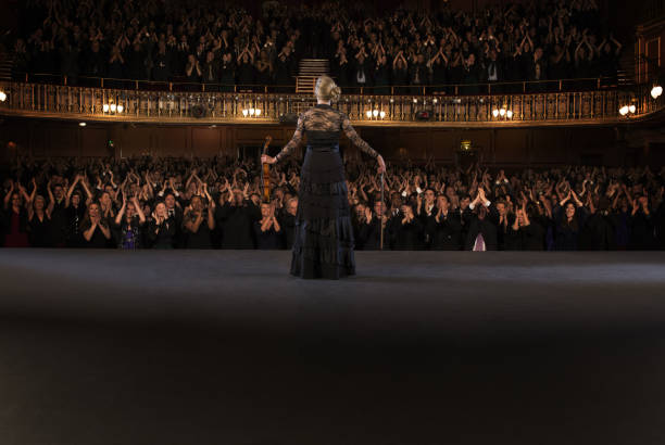 violinist  performing on stage in theater - bowing imagens e fotografias de stock