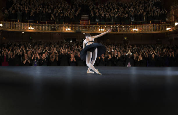 ballerina  bowing on stage in theater - theatrical performance ballet stage theater dancing imagens e fotografias de stock