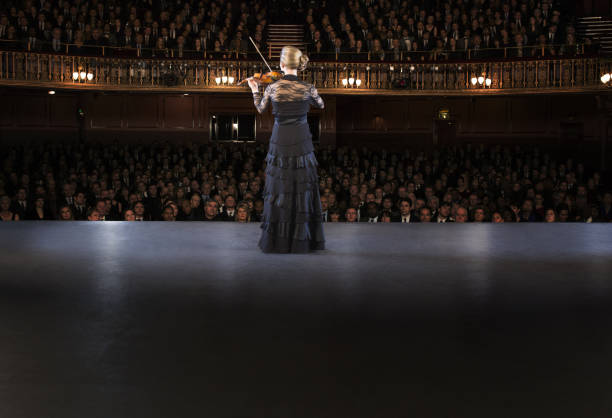 violinist performing on stage in theater - soloist imagens e fotografias de stock