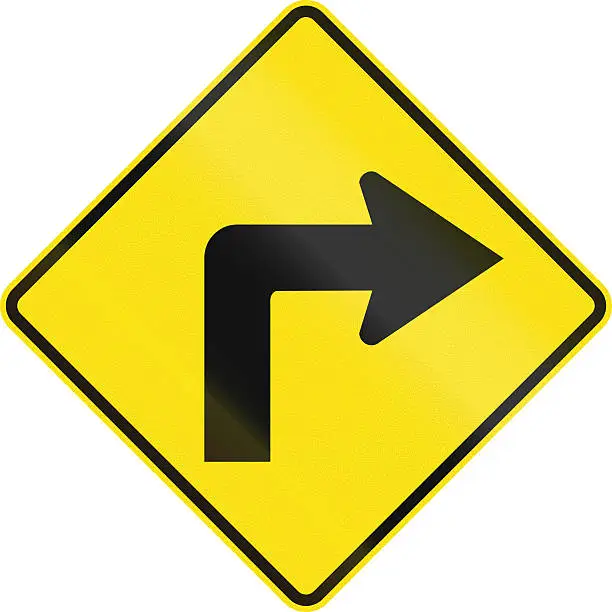 Australian road warning sign - Right curve ahead