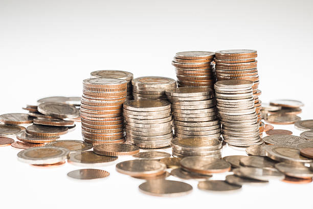 istock Silver coins of Thailand and white background 476811992
