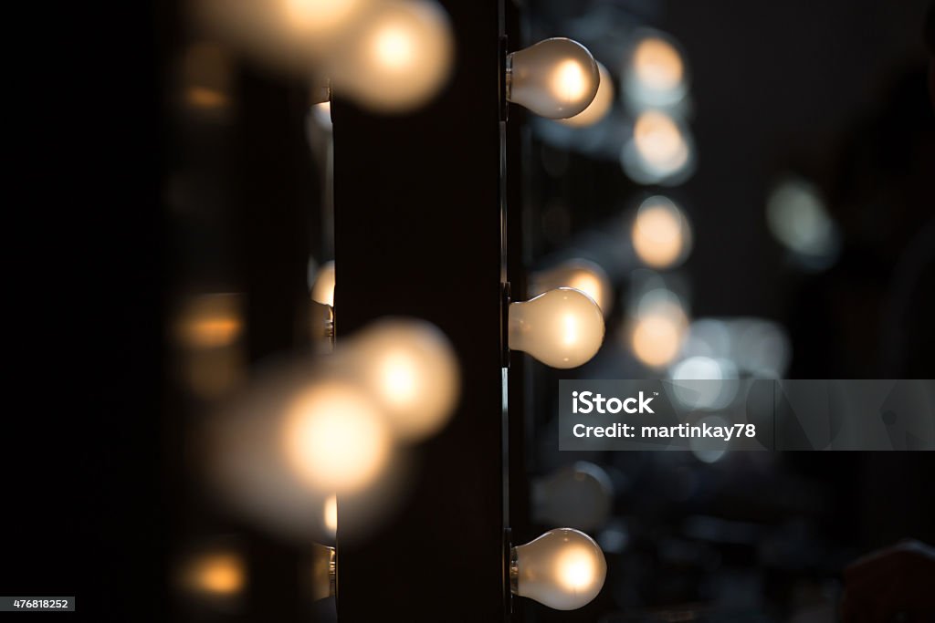 Make-up artists mirrors closeup on a make-up artists mirrors with lightbulbs Backstage Stock Photo